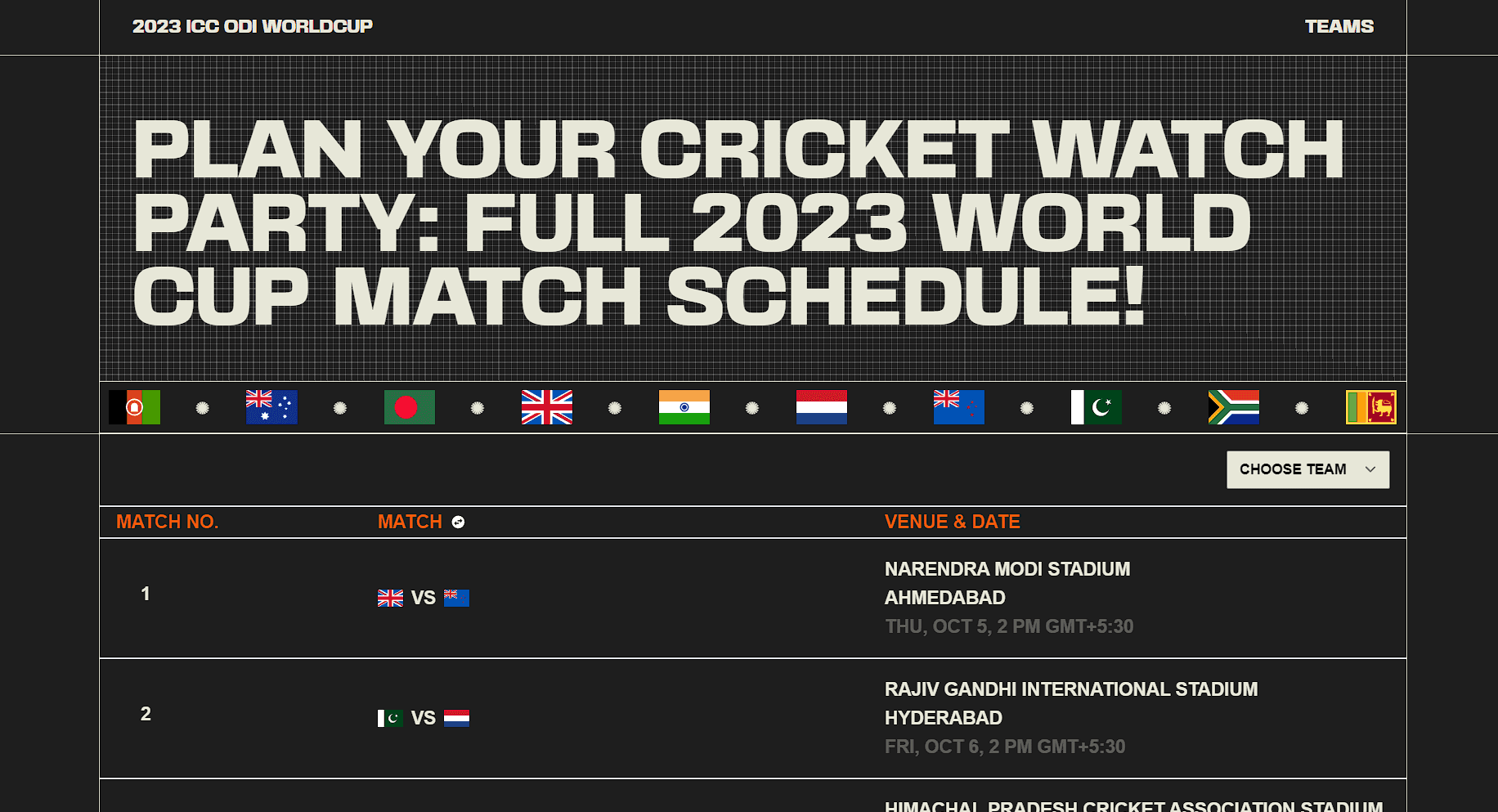 2023 World Cup schedule website preview